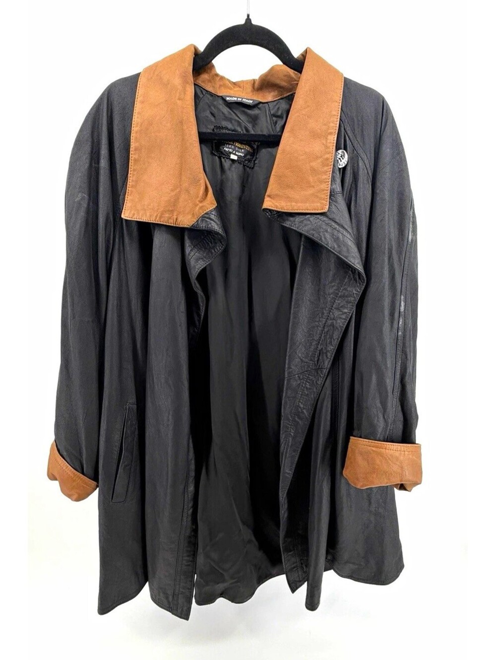Bottega Fiorentina Vintage Italy Silk Coat EU 38 Black Brown Colorblock Medium